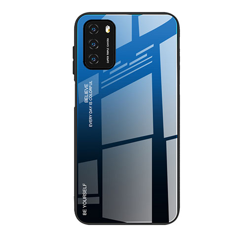 Coque Rebord Contour Silicone et Vitre Miroir Housse Etui Degrade Arc en Ciel H01 pour Xiaomi Poco M3 Bleu