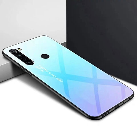 Coque Rebord Contour Silicone et Vitre Miroir Housse Etui Degrade Arc en Ciel H01 pour Xiaomi Redmi Note 8 (2021) Cyan
