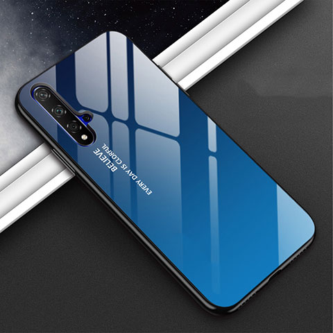 Coque Rebord Contour Silicone et Vitre Miroir Housse Etui Degrade Arc en Ciel H02 pour Huawei Nova 5 Bleu