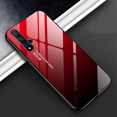 Coque Rebord Contour Silicone et Vitre Miroir Housse Etui Degrade Arc en Ciel H02 pour Huawei Nova 5 Pro Rouge