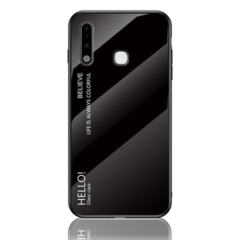 Coque Rebord Contour Silicone et Vitre Miroir Housse Etui Degrade Arc en Ciel LS1 pour Samsung Galaxy A70E Noir