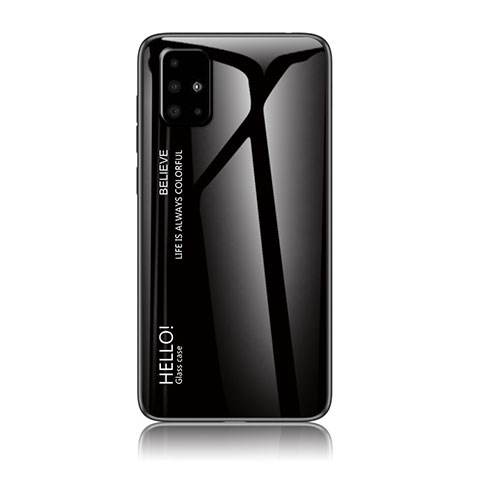 Coque Rebord Contour Silicone et Vitre Miroir Housse Etui Degrade Arc en Ciel LS1 pour Samsung Galaxy A71 5G Noir