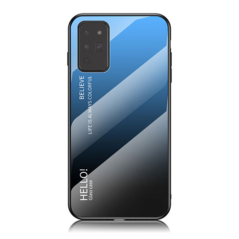 Coque Rebord Contour Silicone et Vitre Miroir Housse Etui Degrade Arc en Ciel LS1 pour Samsung Galaxy Note 20 5G Bleu