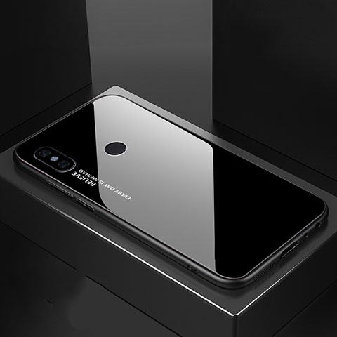 Coque Rebord Contour Silicone et Vitre Miroir Housse Etui Degrade Arc en Ciel M01 pour Xiaomi Mi 6X Noir