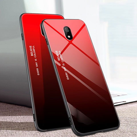 Coque Rebord Contour Silicone et Vitre Miroir Housse Etui Degrade Arc en Ciel M01 pour Xiaomi Redmi 8A Rouge