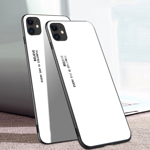 Coque Rebord Contour Silicone et Vitre Miroir Housse Etui Degrade Arc en Ciel pour Apple iPhone 11 Blanc