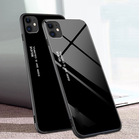 Coque Rebord Contour Silicone et Vitre Miroir Housse Etui Degrade Arc en Ciel pour Apple iPhone 11 Noir