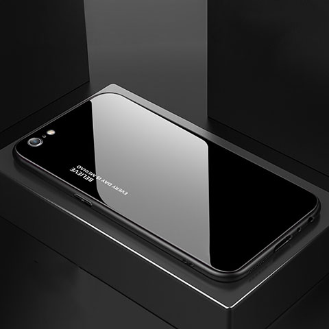 Coque Rebord Contour Silicone et Vitre Miroir Housse Etui Degrade Arc en Ciel pour Apple iPhone 6S Noir
