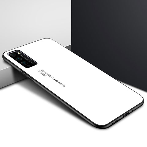 Coque Rebord Contour Silicone et Vitre Miroir Housse Etui Degrade Arc en Ciel pour Huawei Enjoy 20 Pro 5G Blanc