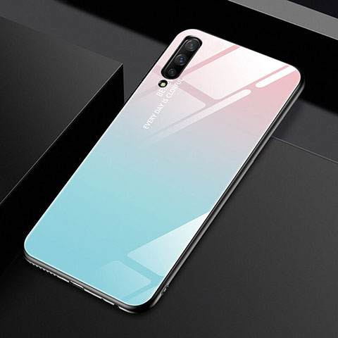 Coque Rebord Contour Silicone et Vitre Miroir Housse Etui Degrade Arc en Ciel pour Huawei Honor 9X Pro Cyan