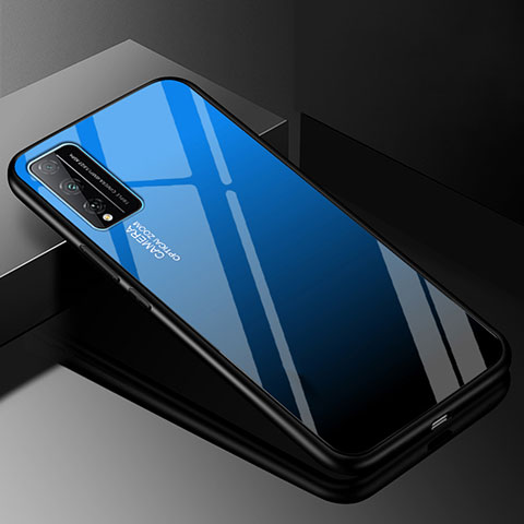 Coque Rebord Contour Silicone et Vitre Miroir Housse Etui Degrade Arc en Ciel pour Huawei Honor Play4T Pro Bleu