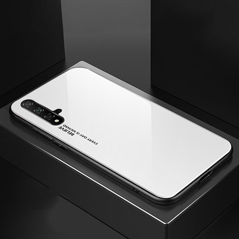Coque Rebord Contour Silicone et Vitre Miroir Housse Etui Degrade Arc en Ciel pour Huawei Nova 5 Pro Blanc