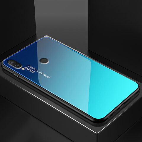 Coque Rebord Contour Silicone et Vitre Miroir Housse Etui Degrade Arc en Ciel pour Huawei P20 Lite Bleu Ciel