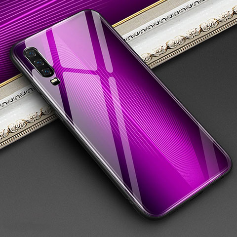 Coque Rebord Contour Silicone et Vitre Miroir Housse Etui Degrade Arc en Ciel pour Huawei P30 Violet