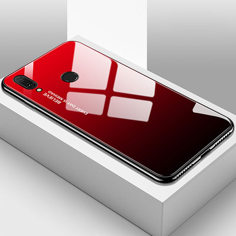 Coque Rebord Contour Silicone et Vitre Miroir Housse Etui Degrade Arc en Ciel pour Huawei Y9 (2019) Rouge