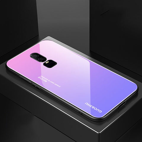 Coque Rebord Contour Silicone et Vitre Miroir Housse Etui Degrade Arc en Ciel pour OnePlus 6 Violet