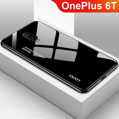 Coque Rebord Contour Silicone et Vitre Miroir Housse Etui Degrade Arc en Ciel pour OnePlus 6T Noir