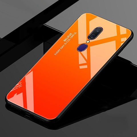 Coque Rebord Contour Silicone et Vitre Miroir Housse Etui Degrade Arc en Ciel pour Oppo A9X Orange