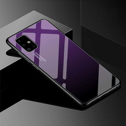 Coque Rebord Contour Silicone et Vitre Miroir Housse Etui Degrade Arc en Ciel pour Samsung Galaxy A51 5G Violet