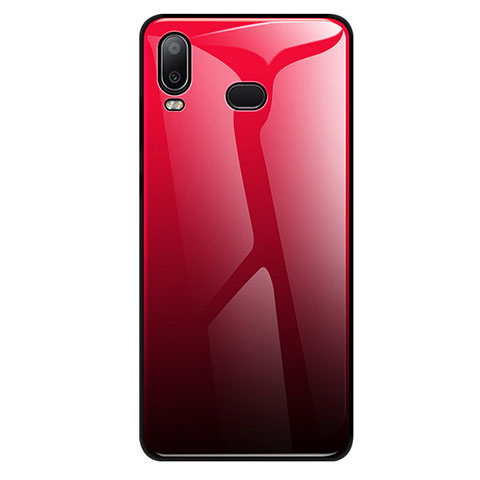 Coque Rebord Contour Silicone et Vitre Miroir Housse Etui Degrade Arc en Ciel pour Samsung Galaxy A6s Rouge