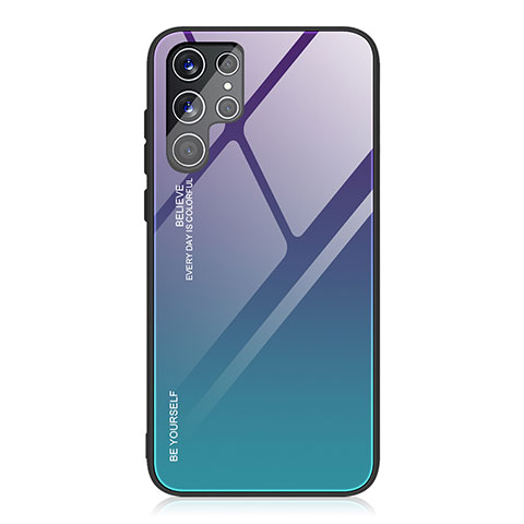 Coque Rebord Contour Silicone et Vitre Miroir Housse Etui Degrade Arc en Ciel pour Samsung Galaxy S21 Ultra 5G Violet