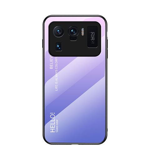 Coque Rebord Contour Silicone et Vitre Miroir Housse Etui Degrade Arc en Ciel pour Xiaomi Mi 11 Ultra 5G Violet Clair