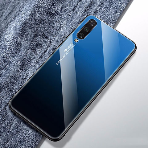 Coque Rebord Contour Silicone et Vitre Miroir Housse Etui Degrade Arc en Ciel pour Xiaomi Mi A3 Bleu