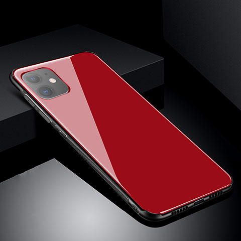 Coque Rebord Contour Silicone et Vitre Miroir Housse Etui M01 pour Apple iPhone 11 Rouge