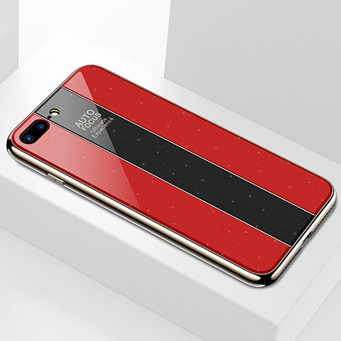 Coque Rebord Contour Silicone et Vitre Miroir Housse Etui M01 pour Apple iPhone 7 Plus Rouge