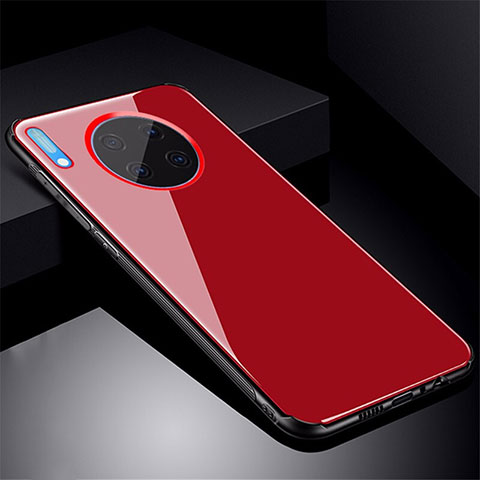 Coque Rebord Contour Silicone et Vitre Miroir Housse Etui M01 pour Huawei Mate 30E Pro 5G Rouge