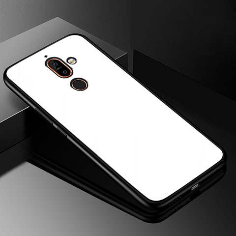 Coque Rebord Contour Silicone et Vitre Miroir Housse Etui M01 pour Nokia 7 Plus Blanc