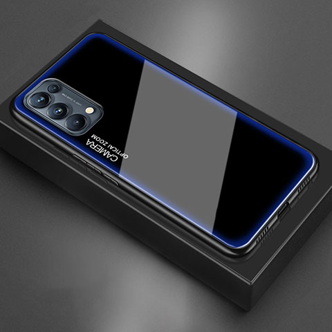 Coque Rebord Contour Silicone et Vitre Miroir Housse Etui M01 pour Oppo Find X3 Lite 5G Bleu