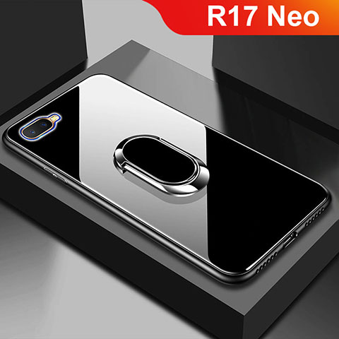 Coque Rebord Contour Silicone et Vitre Miroir Housse Etui M01 pour Oppo R17 Neo Noir