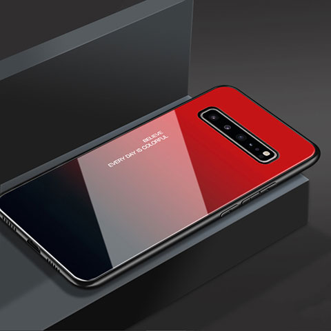 Coque Rebord Contour Silicone et Vitre Miroir Housse Etui M01 pour Samsung Galaxy S10 5G SM-G977B Rouge