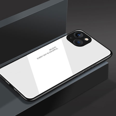 Coque Rebord Contour Silicone et Vitre Miroir Housse Etui M02 pour Apple iPhone 13 Blanc