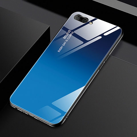 Coque Rebord Contour Silicone et Vitre Miroir Housse Etui M02 pour Oppo A12e Bleu
