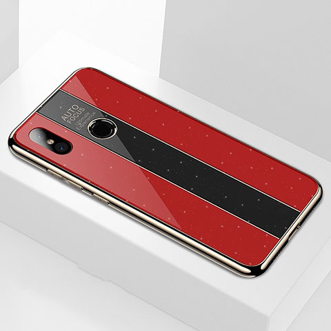 Coque Rebord Contour Silicone et Vitre Miroir Housse Etui M02 pour Xiaomi Mi A2 Rouge