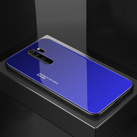 Coque Rebord Contour Silicone et Vitre Miroir Housse Etui M02 pour Xiaomi Redmi Note 8 Pro Bleu