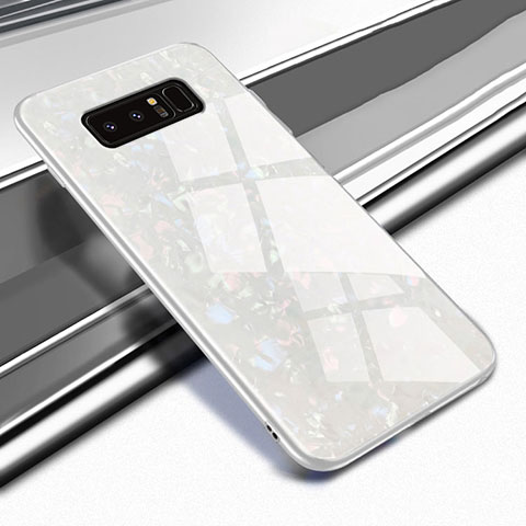 Coque Rebord Contour Silicone et Vitre Miroir Housse Etui M04 pour Samsung Galaxy Note 8 Duos N950F Blanc