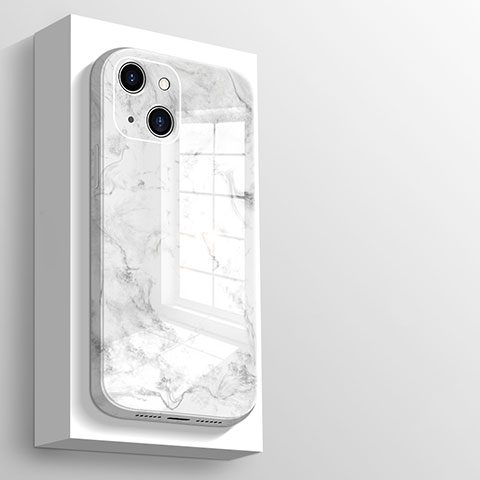 Coque Rebord Contour Silicone et Vitre Miroir Housse Etui M05 pour Apple iPhone 13 Mini Blanc
