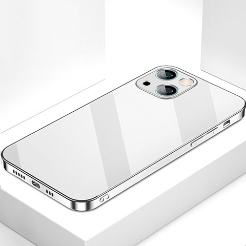 Coque Rebord Contour Silicone et Vitre Miroir Housse Etui M09 pour Apple iPhone 13 Mini Argent