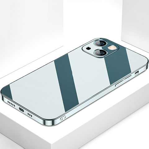 Coque Rebord Contour Silicone et Vitre Miroir Housse Etui M09 pour Apple iPhone 15 Plus Bleu