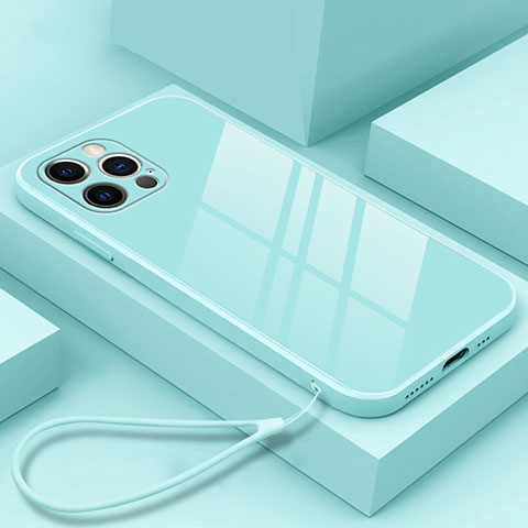 Coque Rebord Contour Silicone et Vitre Miroir Housse Etui M09 pour Apple iPhone 15 Pro Max Bleu Ciel