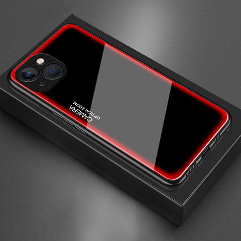 Coque Rebord Contour Silicone et Vitre Miroir Housse Etui pour Apple iPhone 14 Plus Rouge