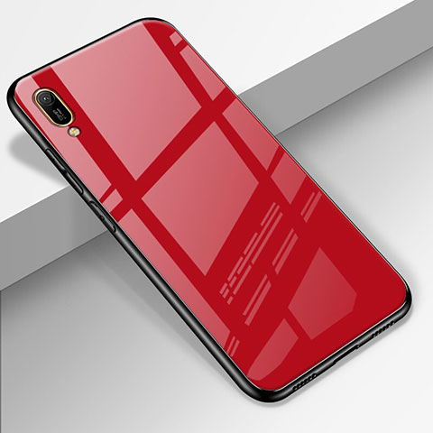 Coque Rebord Contour Silicone et Vitre Miroir Housse Etui pour Huawei Enjoy 9e Rouge