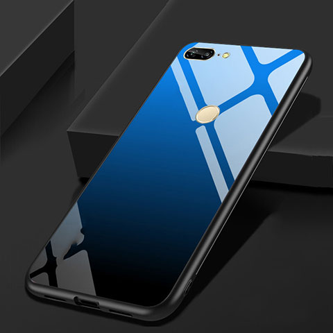 Coque Rebord Contour Silicone et Vitre Miroir Housse Etui pour Huawei Honor 9 Lite Bleu et Noir