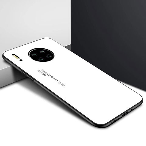 Coque Rebord Contour Silicone et Vitre Miroir Housse Etui pour Huawei Mate 30E Pro 5G Blanc