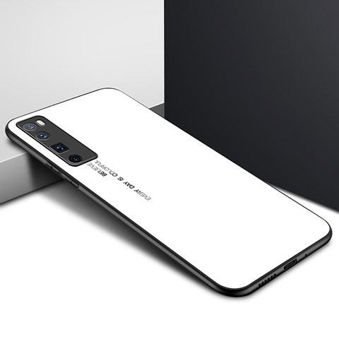 Coque Rebord Contour Silicone et Vitre Miroir Housse Etui pour Huawei Nova 7 Pro 5G Blanc