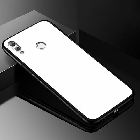 Coque Rebord Contour Silicone et Vitre Miroir Housse Etui pour Huawei Y9 (2019) Blanc