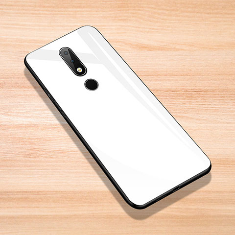 Coque Rebord Contour Silicone et Vitre Miroir Housse Etui pour Nokia 6.1 Plus Blanc